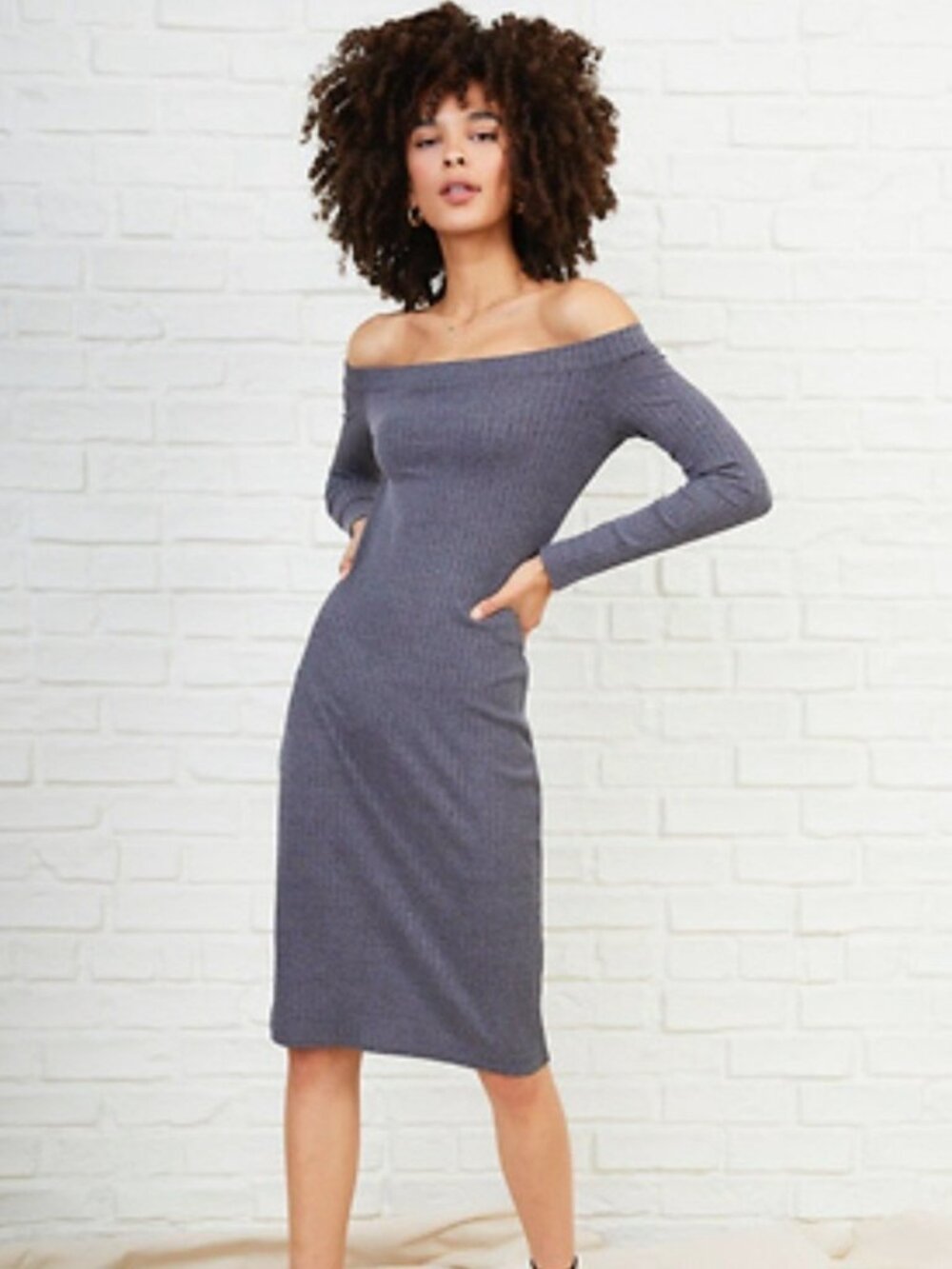 Daily Look Ribbed Off the Shoulder Dress